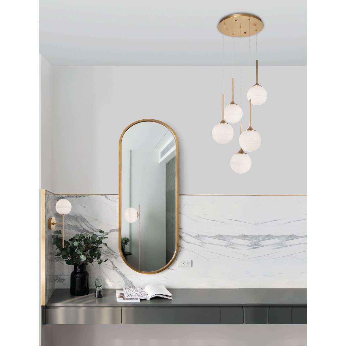 Merano Coral Mur Lampe Blanc Opale Verre Laiton Or LED G9