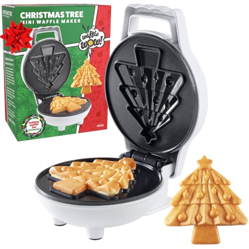 Christmas Tree Mini Waffle Maker- Make this Holiday Special for Kids w Cute 4 Inch Waffler Iron, Electric Non Stick Breakfast Appliance for Xmas Season, Festive Gift or Cute Dessert, Treat for Santa