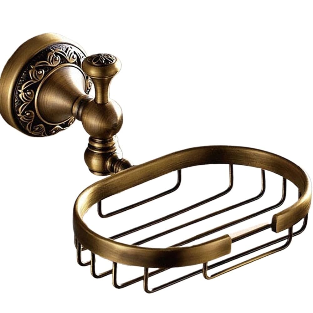 Soap Dishes, Antique Brass Carved Towel Paper Holder Rack Bathroom Accessories,Robe Hook(Soap Basket)