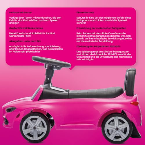 sun baby Rutschauto ab 1 Jahr Mercedes C-Class, Kinderfahrzeug für Jungen und Mädchen mit Audio-Lenkrad, Ablagefach, Kippschutz (Rosa) – Bild 4