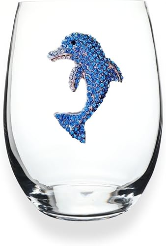 Miniatura 9 de THE QUEENS' JEWELS Vaso de vino sin tallo con joyas de cocodrilo, 21 onzas, regalo único para mujeres, cumpleaños, lindo, divertido, sin pintar