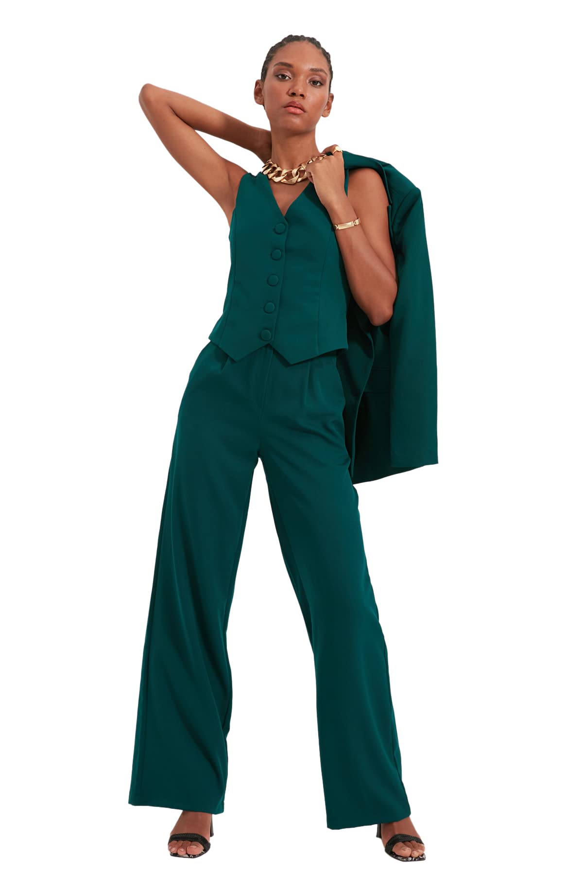 TRENDYOL Damen Trendyol Wide Leg Trousers Pants, Grün, 32 EU