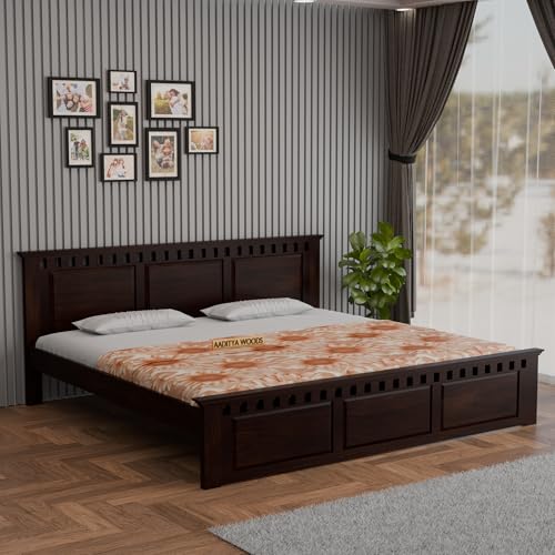 Image of AADITYA WOODS Solid Sheesham Wood Queen Bed Cot Without Storage | Wooden Bed for Bedroom | Multipurpose Use Cot Palang Diwan (Walnut q1, Queen) (82x62x41 inch)