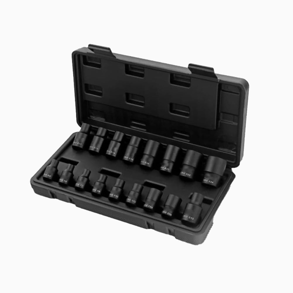 Lot de 17 douilles métriques de type E, acier au chrome vanadium, poignée ergonomique antidérapante, pour réparation automobile et bricolage