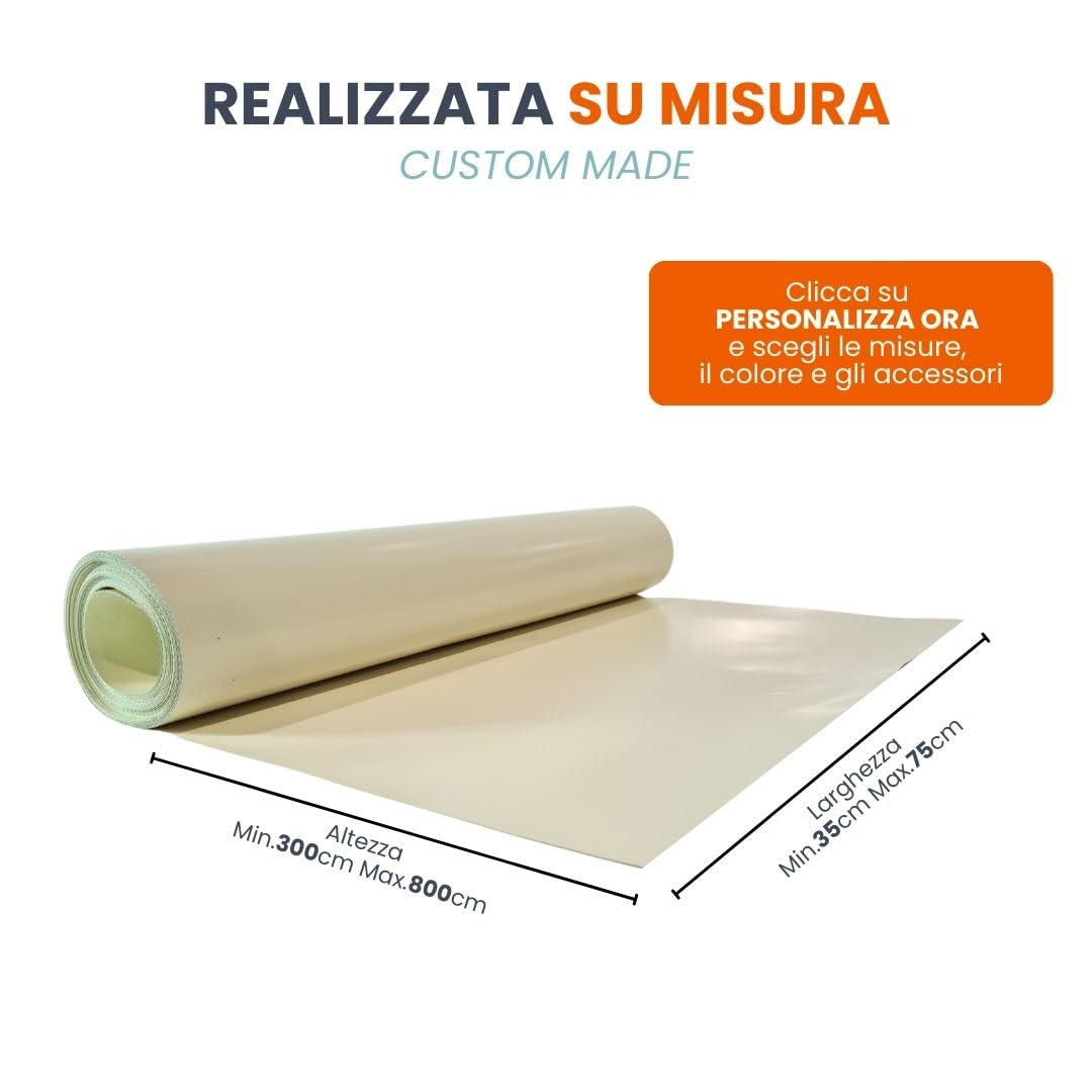TENDAGGIMANIA Fascia Ombreggiante per pergola PVC Impermeabile 650 gr/mq- VARI COLORI E MISURE - Teli per Pergolati Onde SU MISURA Telo Copertura Pergolato Gazebo