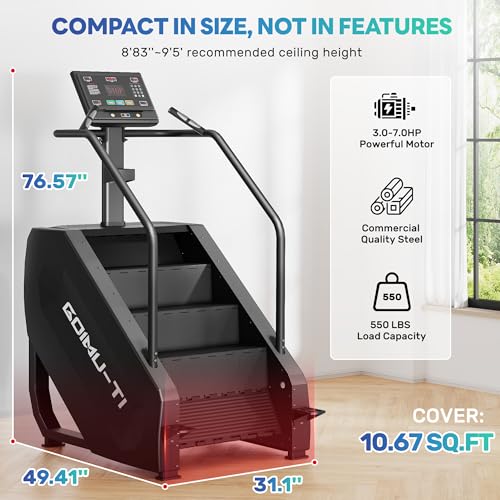 Image of T1 Stair Stepper Machine, 550Lbs Commercial Grade Stair Climber for Home with 15 Resistance Level and LED Screen, Stepmill Exercise Machine for Full Body Workouts, 24-164 Steps /Min