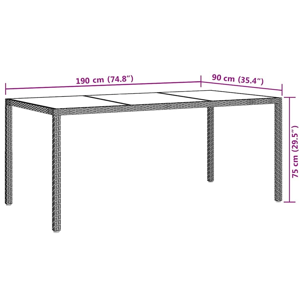 vidaXL Mesa Jardín Comedor Cocina Patio Terraza Balcón Mobiliario Muebles Soporte Exterior Vidrio Templado Ratán Sintético Marrón 190x90x75 cm