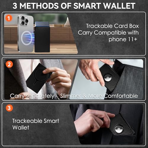 Image of Mens Smart Wallet Card Holder for Air Tag, Minimalist Wallet with RFID Blocking, Slim Pop up Card Case Wallet，Air Tag Wallet with ID Window & Cash Slot (Detachment)