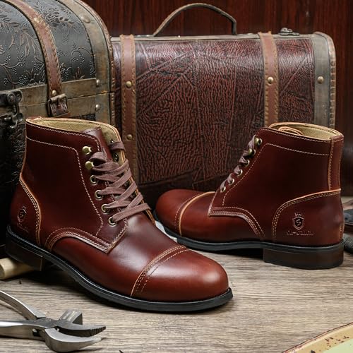 SL-Saint Handgemachte weiche Zehe Herren Klassische Stiefel Wasserdicht-Leder Kuhfell/Wolle Mode Winterschuhe (Braun Lederfutter, Erwachsene, Herren, 45, Numerisch, EU Schuhgrößensystem, M)