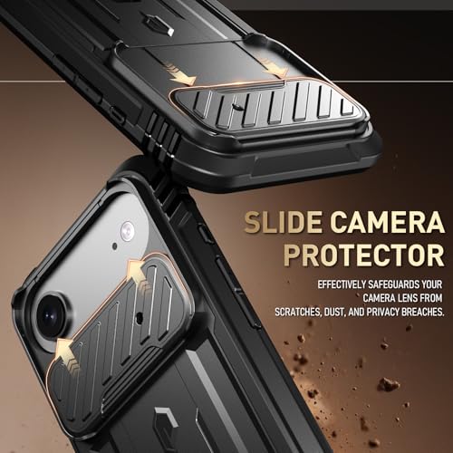Image of Poetic for iPhone Air Case with Camera Control Capture Button, [Slide Camera Cover] [Built-in Stand] [Built-in Screen Protector] Full-Body Rugged Phone Case for iPhone 17 Air 6.5 inch, Black