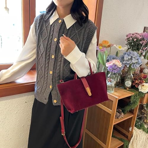 Bolsos tote de ante color burdeos para mujer – Bolso de otoño 2024, bolso marrón de trabajo con asas superiores miniatura 6