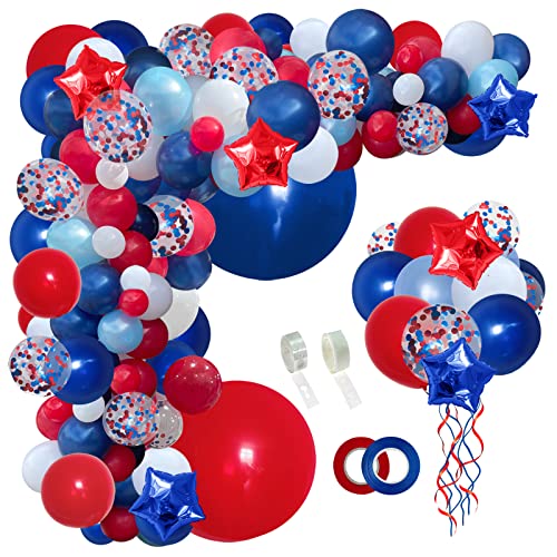 PERPAOL 140PCS Navy Blue Red White Balloon Garland Arch Kit Graduation Class of 2024 Day 4th of July Patriotic Flag Veteran’s Day Nautical Baseball Spider Man One Birthday Party Decorations