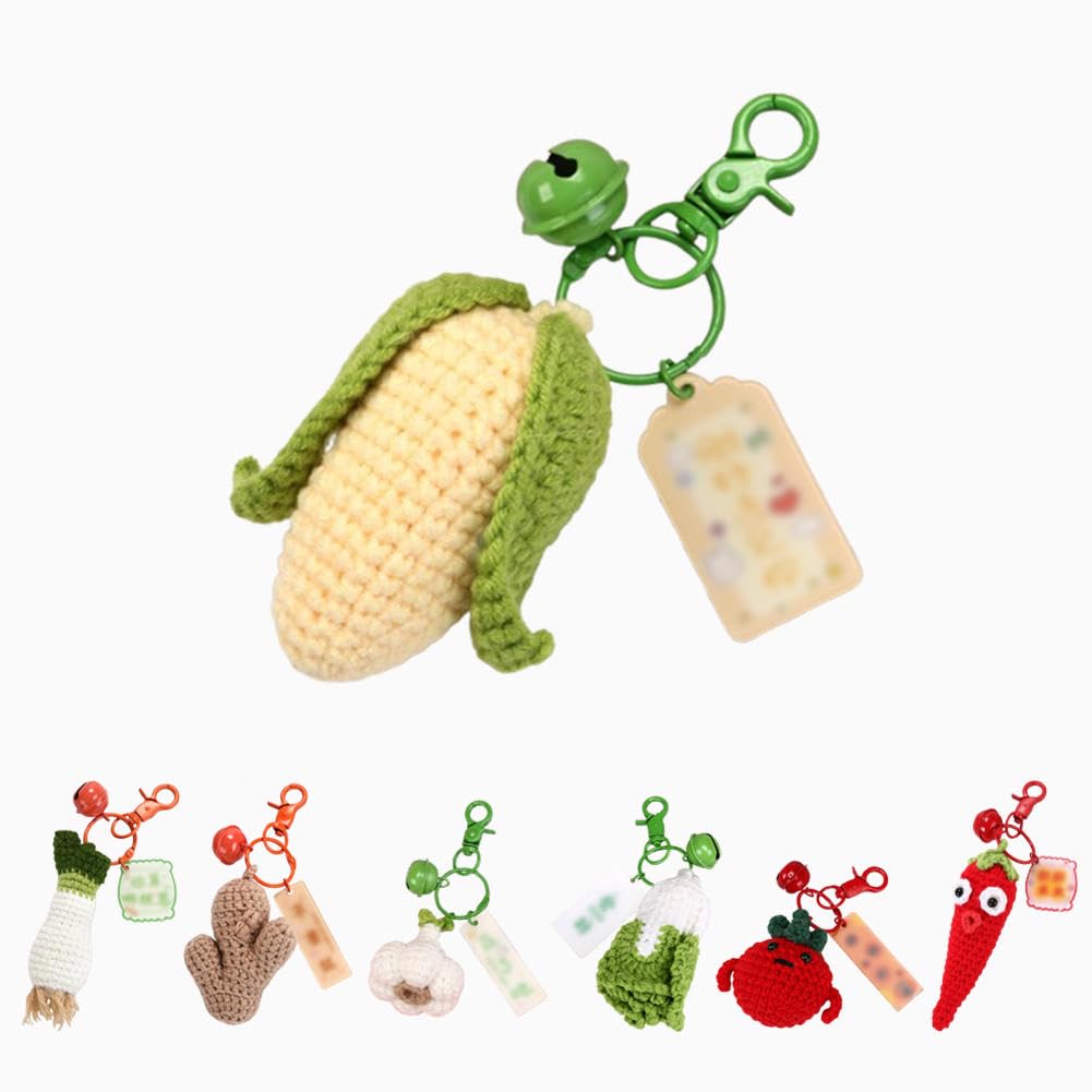 Hoepavy Unisex Corn Car Keyring,Key Rings Women,Cute Keyring,Crochet Keychain,Scallion Ginger Garlic Keychain Backpack Pendant