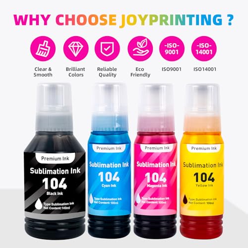 JoyPrinting E104 Sublimationstinte Multipack Nachfüllkit Kompatibel für Epson Ecotank ET‑2711 ET-1810 ET-2710 ET-2861 ET-2862 ET-2712 ET-2714 ET-2715 ET-2720 ET-2721 (140ml BK, 100ml Farbe)