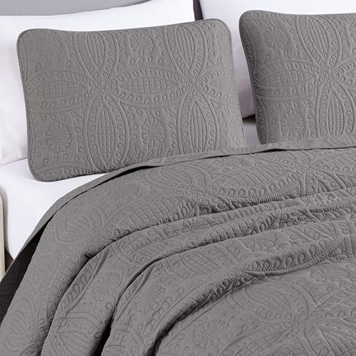 Image of Chezmoi Collection Austin 3-piece Oversized Bedspread Coverlet Set (King, Gray)