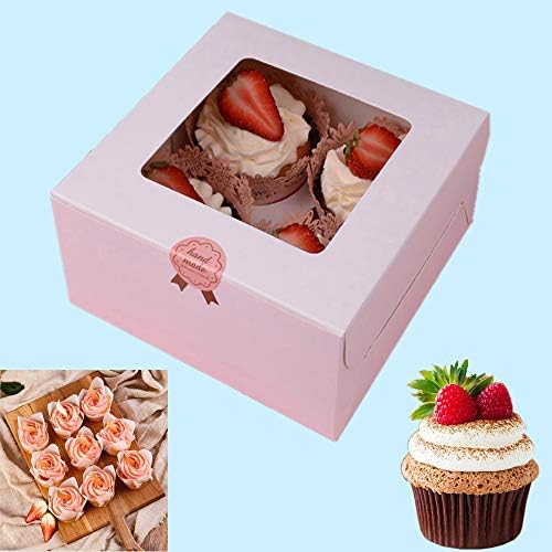 CHILLY Cupcake Boxes Cupcake Containers Carriers Bakery Cake Box with Stickers and Window, 5 Kraft and 5 White, Pack of 10 (4 Holders)