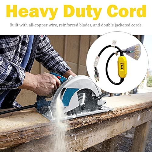 Ep 3 Ft Lighted Gfci Extension Cord With 3 Electrical Power Outlets - 12/3 Sjtw Heavy Duty Black Pigtail Extension Cable With 3 Prong Grounded Plug For Safety, Ul Listed #TOP4