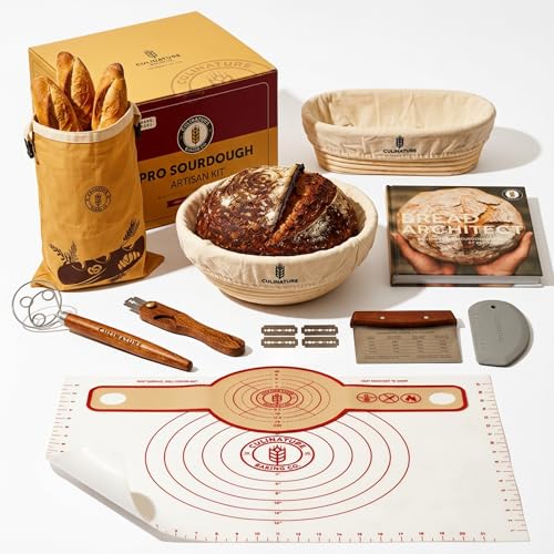 Ultimate Sourdough Starter Kit with Round and Oval Banneton Bread Proofing Baskets, Beeswax Bread Bags, Silicone Baking Mat, Sapele Mahogany Sourdough Tools, Sourdough Bread Baking Supplies Gift