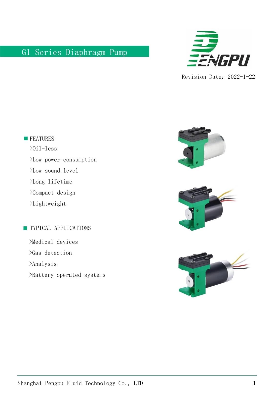 Pompe à vide 12 V G1BL1253S 1,3 LPM -53 Kpa 12 V/24 V DC Pompe à air à membrane sans balais et sans huile Échantillonnage portable 1 pièce
