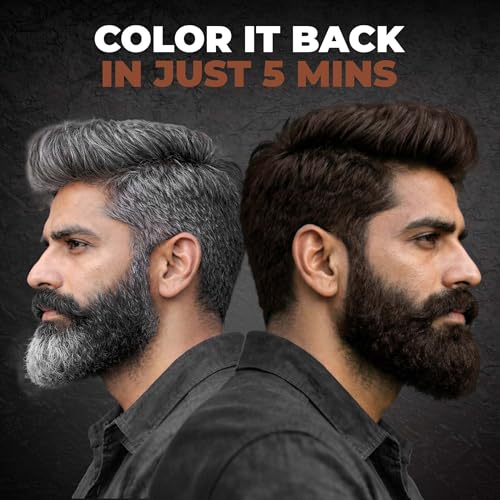 Image of BEARDO Beard & Hair Shampoo Color | Natural Brown | 100% Grey Coverage | 5 Minute Hair Colour | Ammonia Free | With Natural Actives | No Stain Beard Colour | 20ml X 5