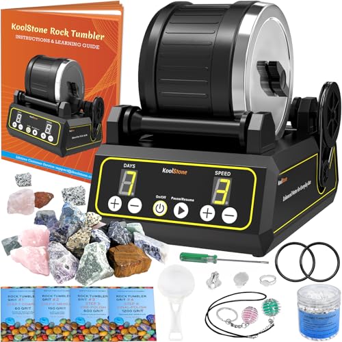 C1 Rock Tumbler Kit - Professional Large 2.5LB Capacity, Up to 5X More Noise Cancelling, Adjustable Timer & Speed with Full Accessories & Memory Function, Ideal for Adults Kids