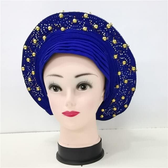 MSBRIC Turban Femme Nigerian gele headtie with Beads&Stones African Head wrap Beautiful Scarf for Party 1set Color 7169