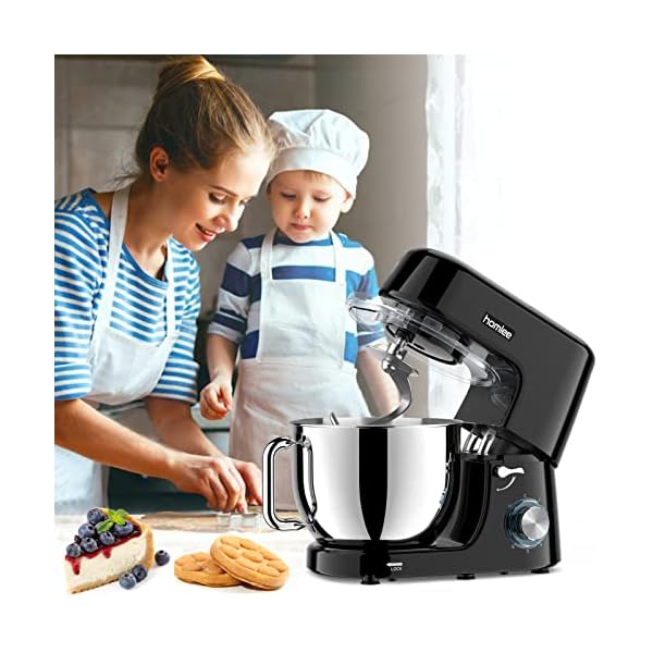 Homlee Küchenmaschine Knetmaschine 1800W, Teigmaschine mit 7.2L Edelstahlschüssel, 6 Geschwindigkeit Reduzierte Geräusche, Multifunktion mit Rührbesen, Rührhaken, Knethaken, Spritzschutz – Bild 7