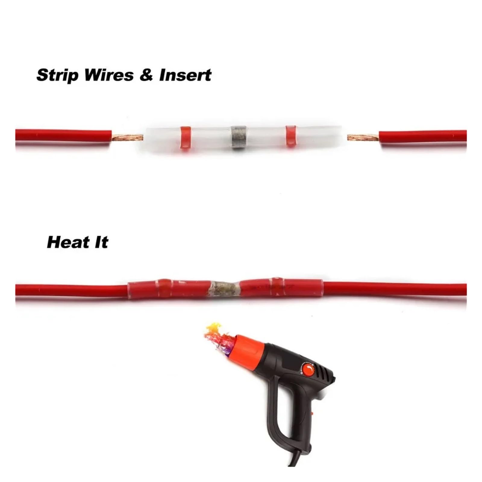 Terminales de Empalme de Manguito de Soldadura a Prueba de Agua, 100/500/1000 Unidades, Conectores termorretráctiles de Cobre for Cables eléctricos, AWG22-18, Color Rojo(1000PCS)