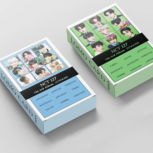 Musite 2Pack/110Pcs NCT 127 LOMO Cards New Album Sticker Photo Cards Set KPOP NCT127 Photocard Gift for Fans Daughter 110 Pcs NCT 127 Cards,Blue+Green,3.24*2.28inches