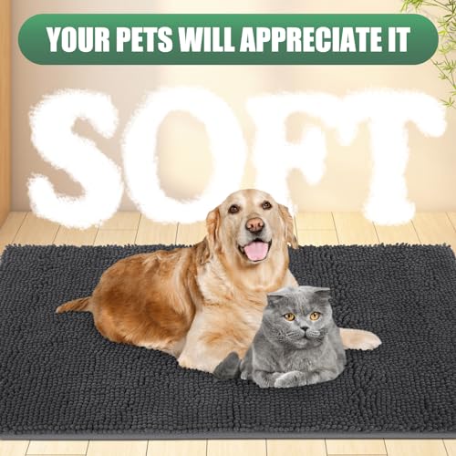 IM HOME Chenille Absorbent Outdoor Doormat 71" x 25", Washable Muddy Door Mats for Dog Non Slip Indoor Doormat Dog Mat for Muddy Paw Front Inside Doormats for Entryway Dark Grey