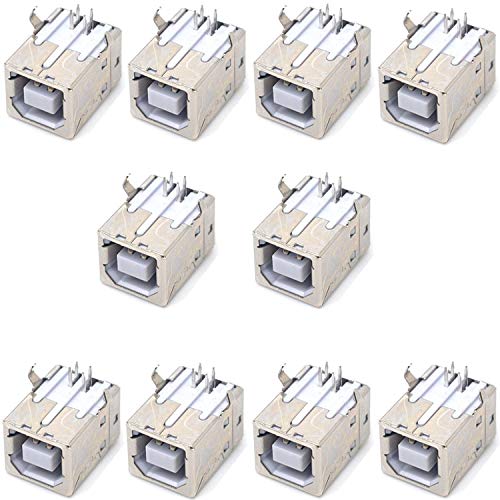Oiyagai 10 Piezas USB Hembra Tipo B Jack 4 Pines 90 Grados PCB Conector Dip Cover