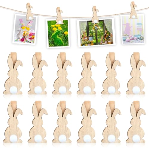 12 pièces Pince en Bois Lapin Pâques Epingle a Linge, Clips Photo en Bois Lapin, Mini Pince a Linge Bois, Décoration de Lapin de Pâques, pour Fêtes de Pâques, Vêtements, la Décoration Photo (A)