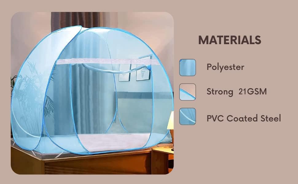 Image of Mosquito Net for Double Bed | King Size Foldable Machardani | 6.5 x 6.5 Feet Polyester 30GSM Strong Net |PVC Coated Corrosion Resistant Steel Wire