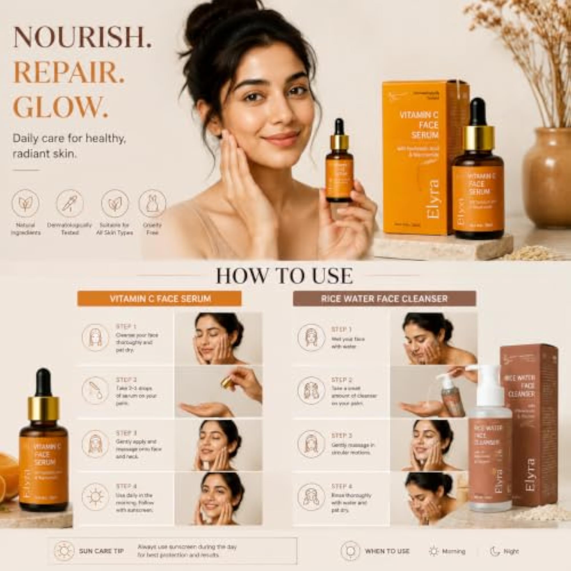 Vitamin C Face Serum & Rice Water Face Cleanser Combo