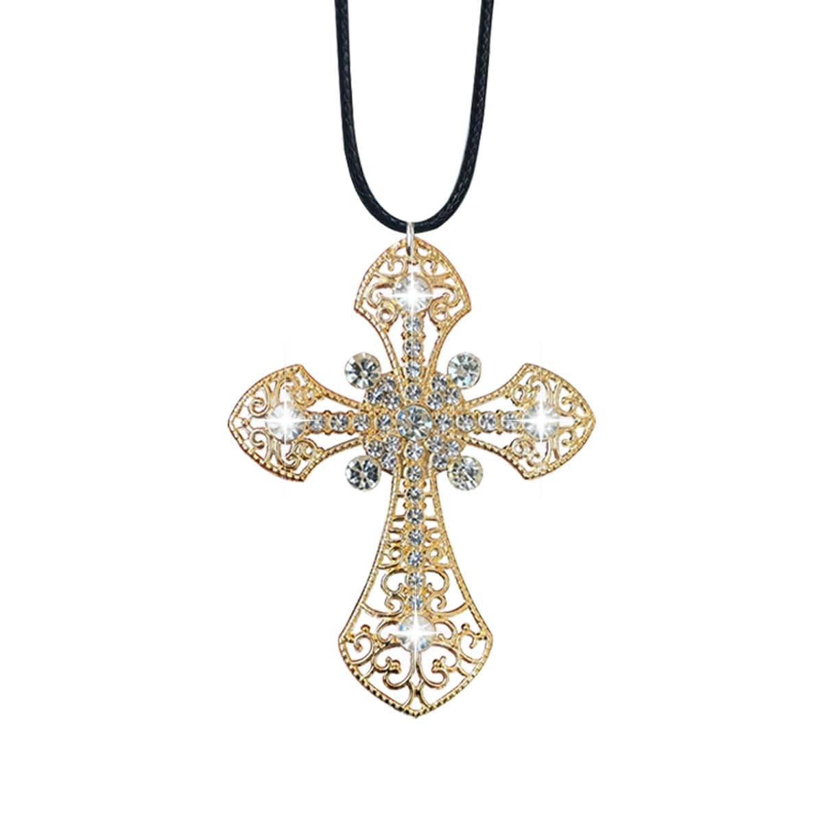 Bling Cross Car Hanging Ornament Crystal Rhinestone Car Rear View Mirror Charm Diamond Mirror Pendant Universal Vehicle Interior