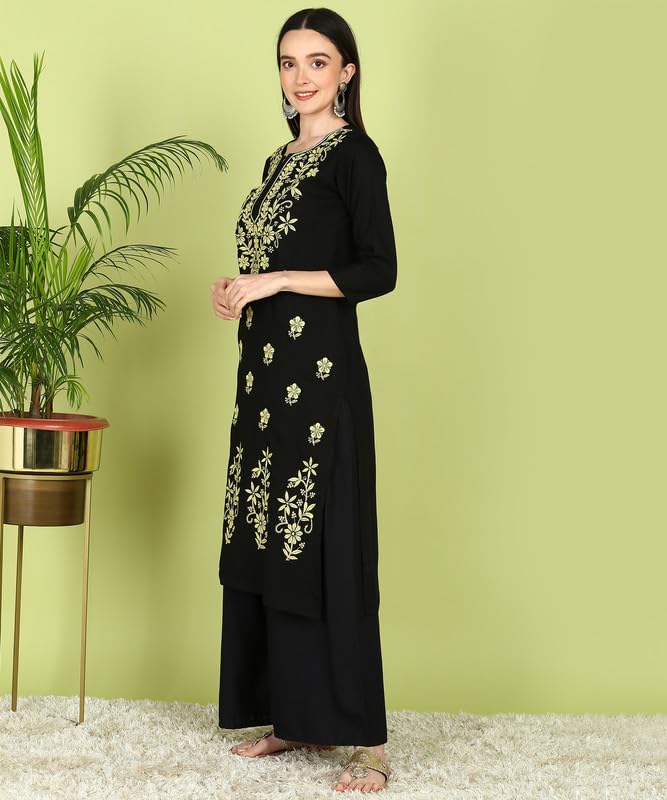 Image of Women Pink Ethnic motifs Embroidered Lucknowi Chikankari Long Kurti