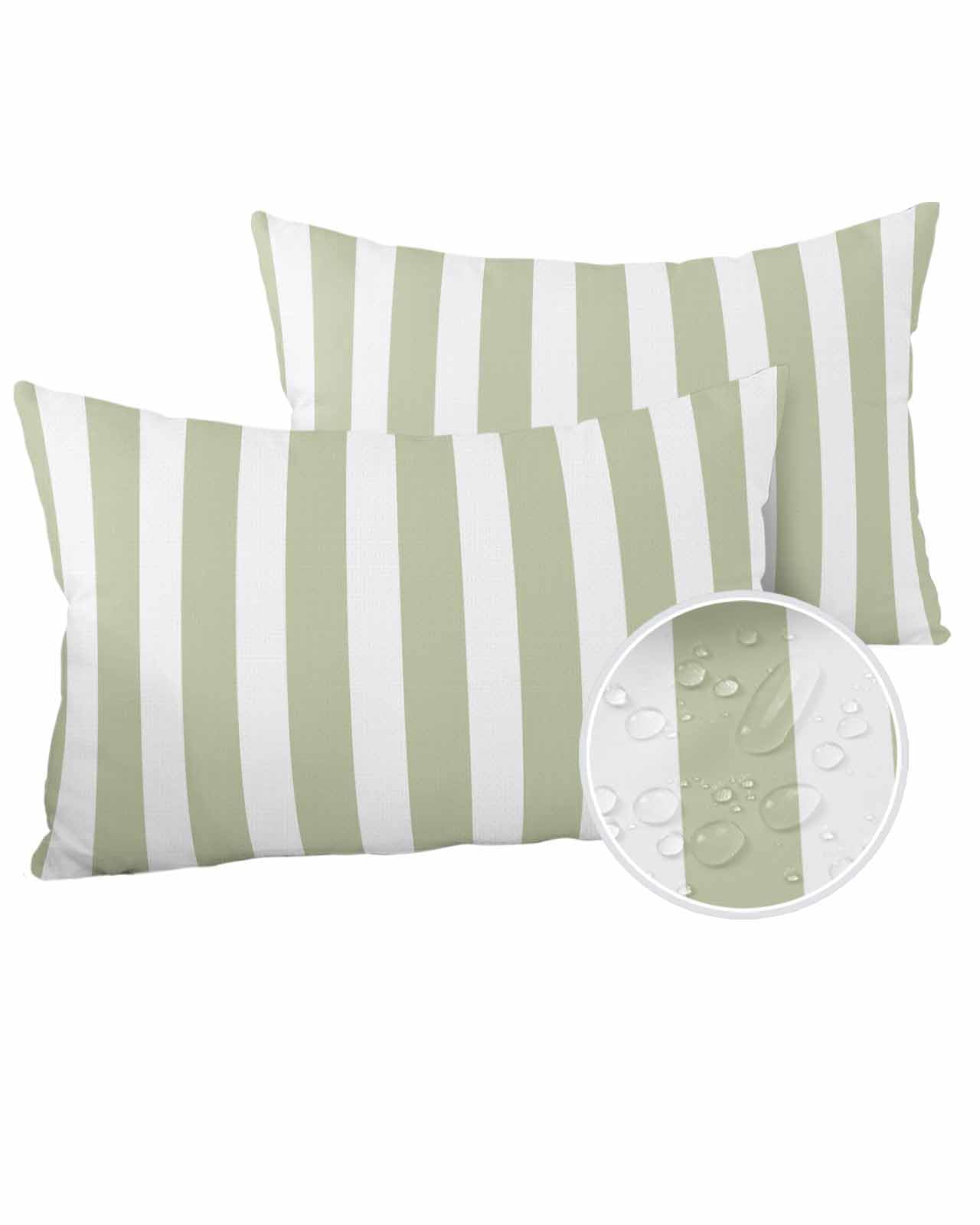 Outdoor Waterproof Throw Pillows Sage Green White Stripe Modern Minimalist Patio Pillows Pack of 2,Decorative Pillow Covers with Insert,Pillow Cushion