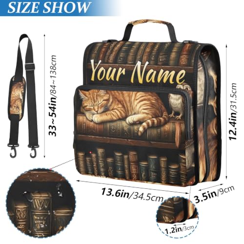 Image of Custom 3 Ring Zipper Binder Funny Cat Owl Personalized Name 1.5 Inch Binders Large Capacity Multi Pockets for School Office Supplies