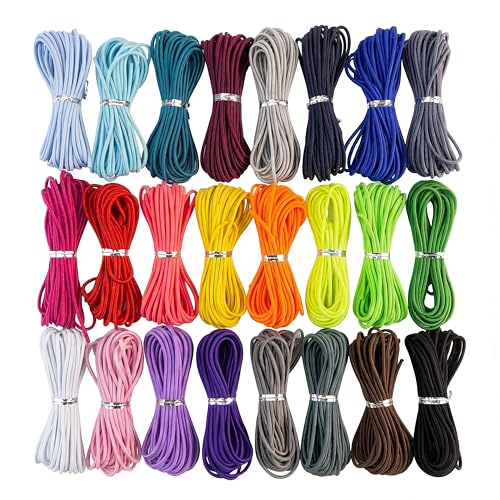 LYZXMLBL 24 Colors 360ft Elastic Cord String - 2mm Round Stretch Bungee Rope for Bracelet Making DIY Crafts Sewing Jewelry & Macrame Assorted Shock Resistant Elastic Cord Set