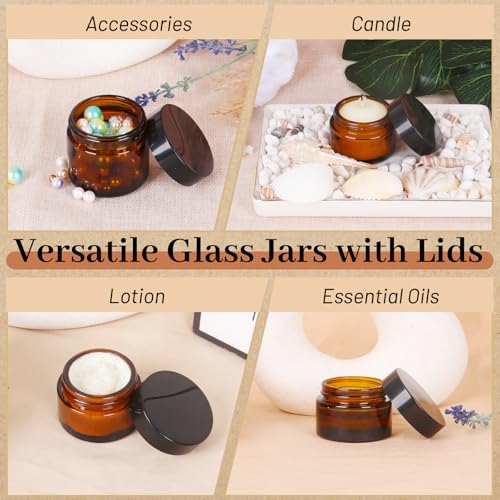 AuroTrends 1 oz Glass Jars with Lids 48Pack- Mini Amber Glass Jar/Cosmetic Containers with UV Protection,Travel Labels (30ml, Set of 48)4