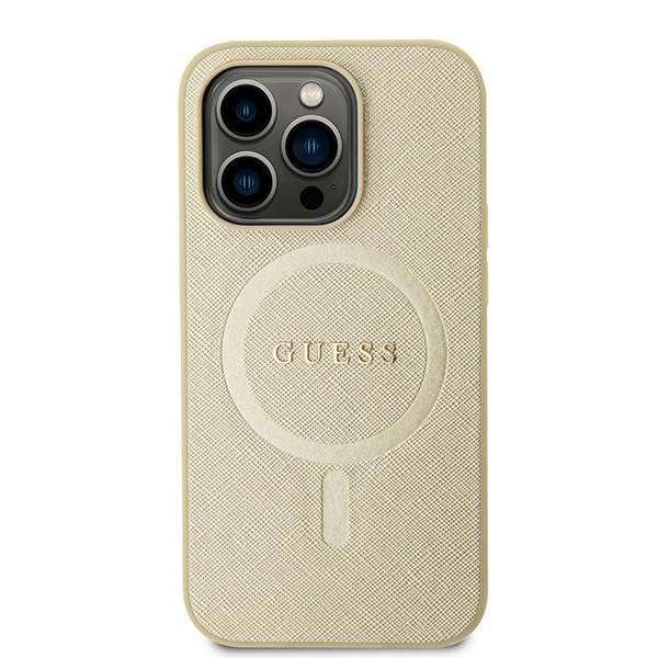 Guess GUHMP15MPSAHMCB Saffiano Coque Rigide pour iPhone 15 Plus 6,7" Doré