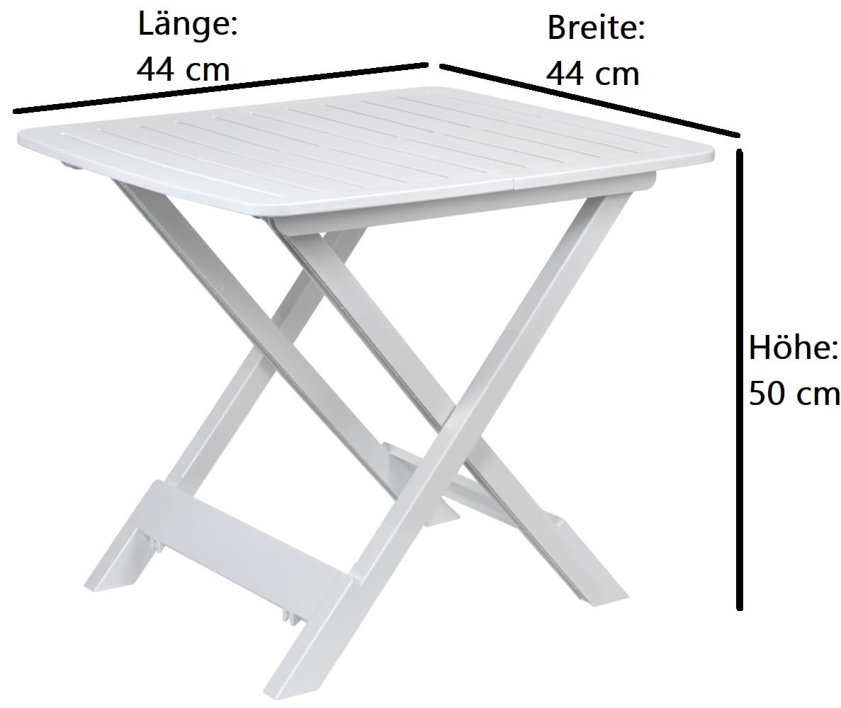 Bambelaa! Campingtisch Klappbar Klein Leicht Plastik Klapptisch Kunststoff Outdoor Garten Balkon Beistelltisch Wetterfest Weiß (ca. 44 x 44 x 50 cm) Garten