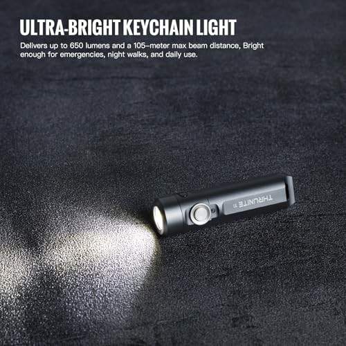 Image of ThruNite Ti Keychain Flashlight, USB-C Rechargeable EDC Pocket Light, 650 Lumens with Magnetic Tailcap, 5 Modes, IPX-6 Waterproof Mini Flashlight for Camping, Everyday Carry (Grey)