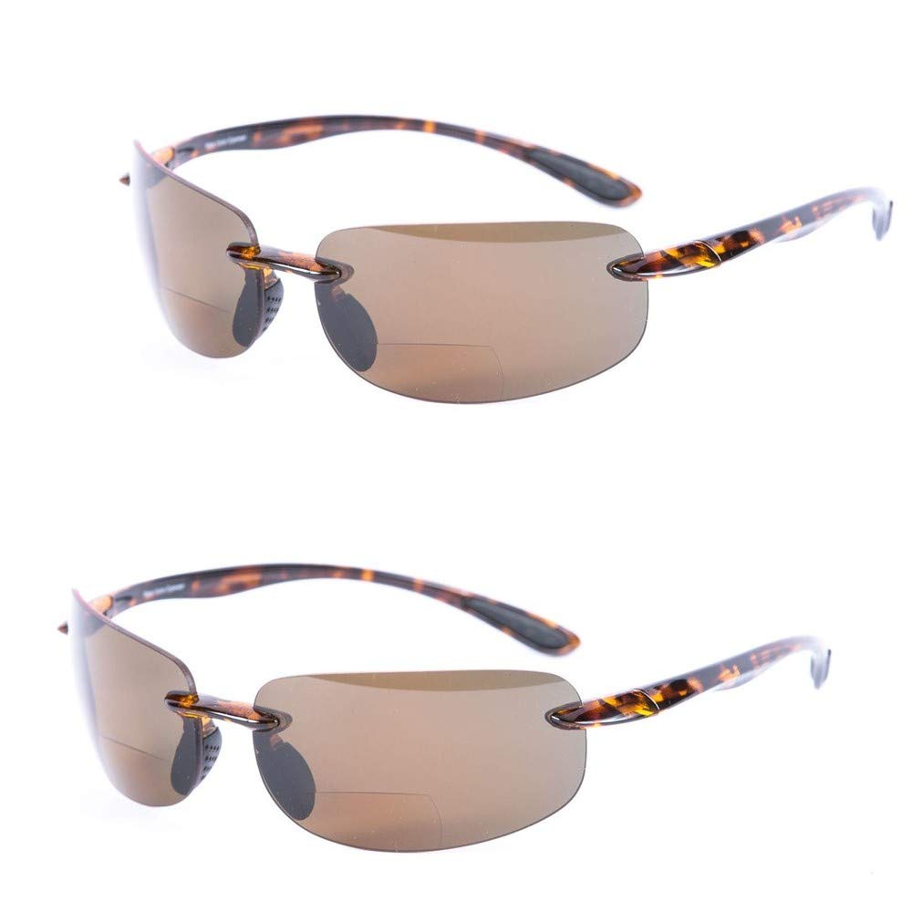 Mass Vision Lovin Maui 2 Pair of Sport Wrap Non-Polarized Bifocal Sunglasses for Men and Women - Tortoise/Tortoise (Non-Polarized) - 1.75