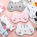 Wesiti 12 Pcs Sleepover Party Favors for Women Girls, 6 Cute Plush Sleep Eye Mask and 6 Spa Headband Washing Face Bow Makeup Headbands Cat Eyeshade for Sleepover Birthday Pajama Party Supply Gift