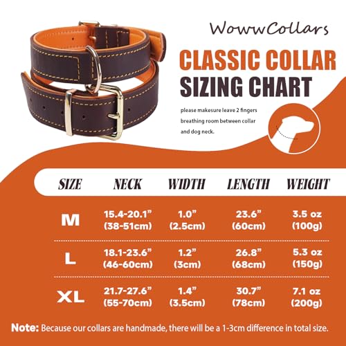 Strapazierfähiges Leder-Hundehalsband, echt gepolstert und handgefertigt für mittelgroße, große und XL-Rassen, Dickes, bequemes Design, Starke weiche Haltbarkeit (Braun,L)