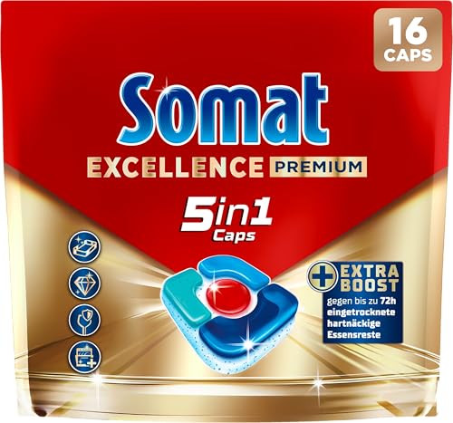 Somat Excellence Premium 5in1 (16 Caps), Spülmaschinentabs mit Extra Boost – Ansicht 1