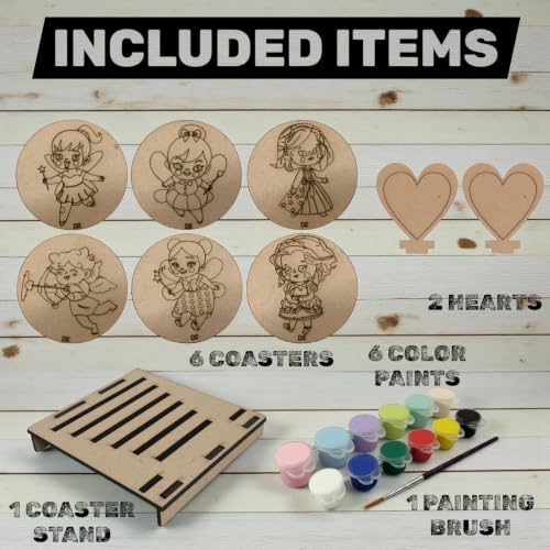 Image of BAGJI TOYS DIY Coaster Painting Kit for Kids & Adults - 6 Pre-Marked Wooden Tea Coasters with Stand, 12 Non-Toxic Water Base Colours & 1 Brush - Mandala Art & Craft DIY Set - Beginner Friendly Painting Craft Kit, Birthday & Gift Activity (MNDD2)