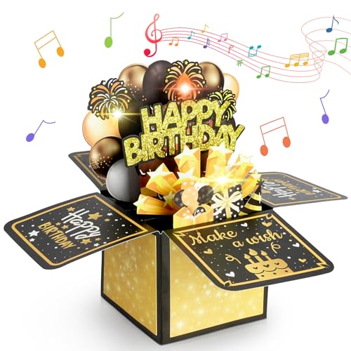 Vicloon Biglietti di Compleanno 3D, Biglietto Auguri Compleanno con Musica e Luci, 3D Pop Up Happy Birthday Card, Spegnere le Candele LED, per Amico, Genitori, Amante, Bambini, Raggazi, Festa