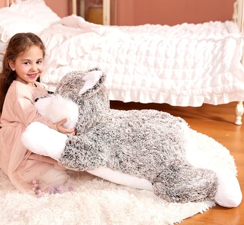 IKASA Groß Wolf Kuscheltier Riesen Stofftier,78cm Gross Plüschtier Riesige Plüsch Spielzeug Jumbo Weich Stofftierer,Geschenk für Kinder